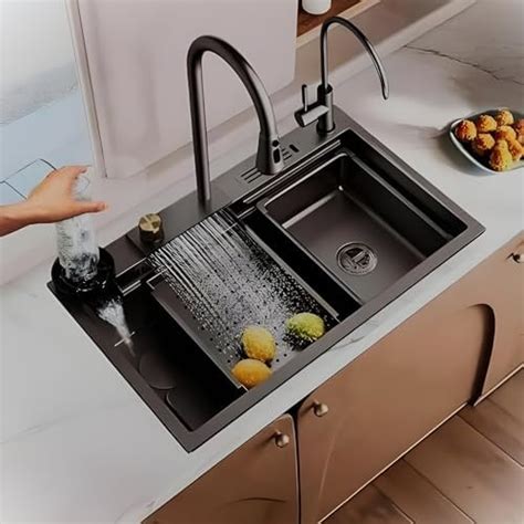 ARQUIN Waterfall Kitchen Sink 304 Grade 30'' X 18'' X 9'' Anti Scratch ...