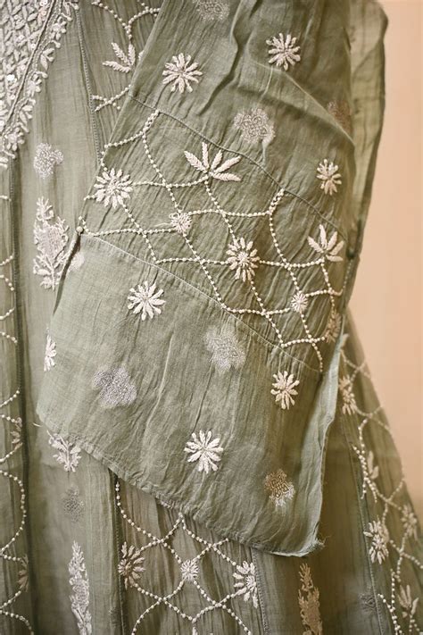 Sea Green soft Chanderi Chikankari Anarkali | Kalatantu