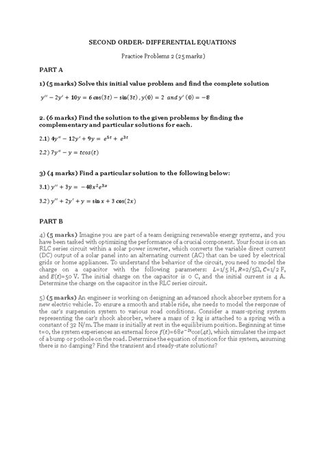 Second Order Differential Equations problems. - SECOND ORDER ...