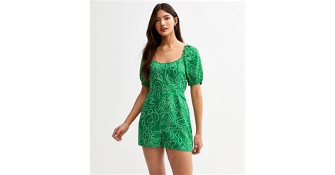 Green Swirl Print Bow Back Playsuit | New Look