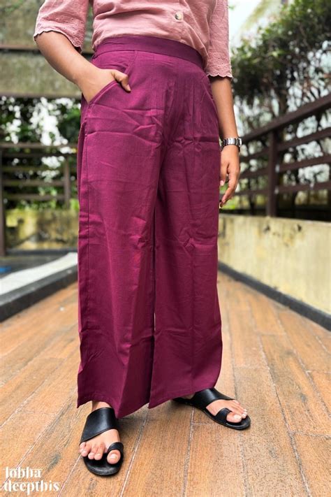 Wine Cotton Flax Parallel Pants with Pockets- Lobha Deepthis