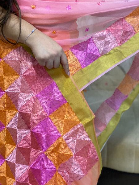 Hand Embroidered Organza Phulkari Saree – Just Phulkari