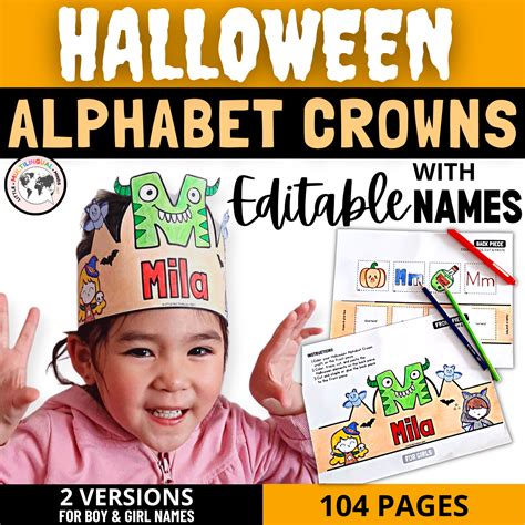 Halloween Name Craft: Alphabet Crowns with Editable Names - Made By ...