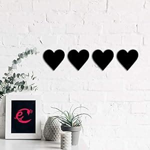 eCraftIndia Set of 4 Hearts Black Engineered Wood Cutout Wall Art Decor ...