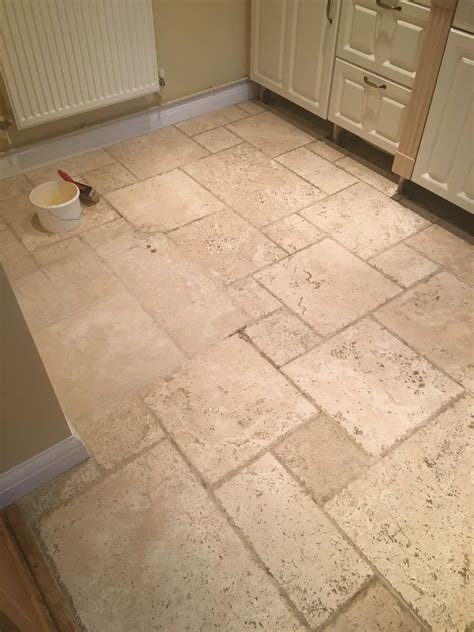 Deep Cleaning Tumbled Travertine Kitchen Tiles in Godstone, East Surrey ...