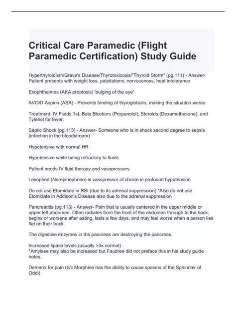 Critical Care Paramedic (Flight Paramedic Certification) Study Guide ...