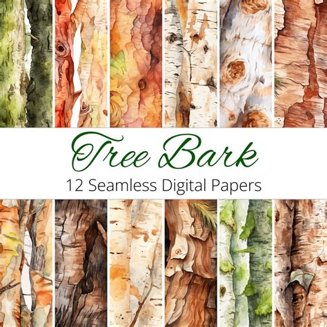 12 Seamless Tree Bark Backgrounds Digital Paper Patterns for Weddings ...