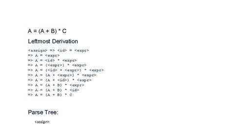 Parse Tree and Leftmost Derivation Examples for A B C - Studocu