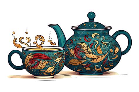 Premium Vector | Hand drawn attractive and luxury tea pot and cup design