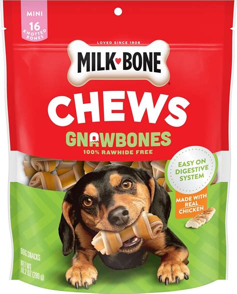 Milk-Bone Chews GnawBones Mini Knotted Bones Dog Treats (Chicken): 16 ...