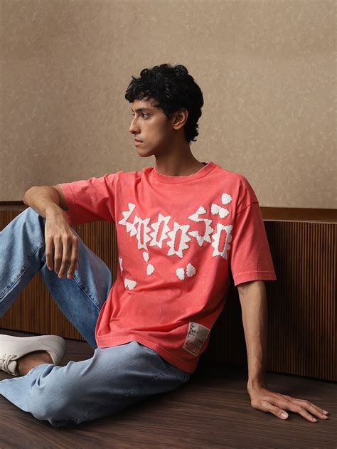 Red Acid Washed Oversized Loose Fit Tee