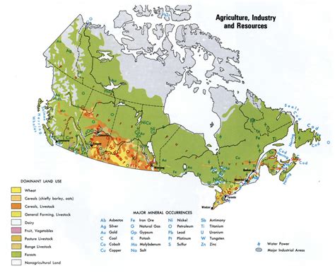 Canada mineral resources, industry and agriculture map large scale detailed - US map