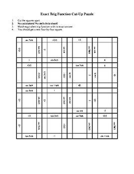 Trig Functions Puzzle Teaching Resources | TPT