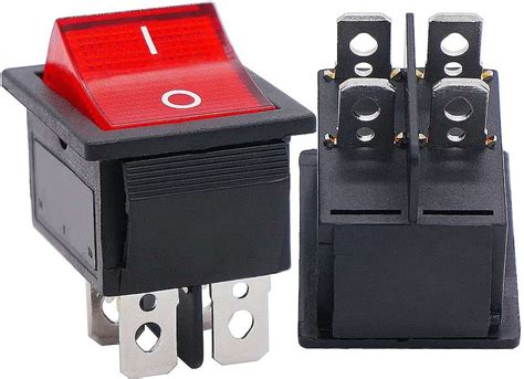 SYMFONIA Heavy-duty DPST 4 Pins ON/Off Switch AC Rocker Red Switch with ...