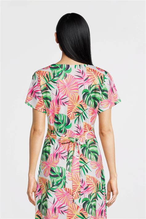 Smashed Lemon maxi jurk Marley met bladprint en plooien wit/roze/groen | wehkamp