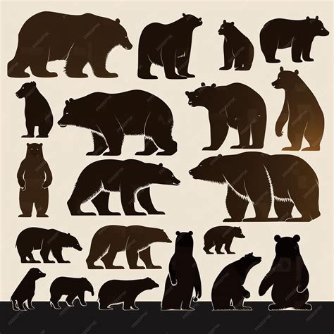 Premium Photo | Set of Bears Silhouettes on a white background