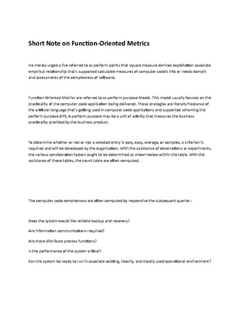 Function-Oriented Metrics Overview: Key Insights & Challenges - Studocu