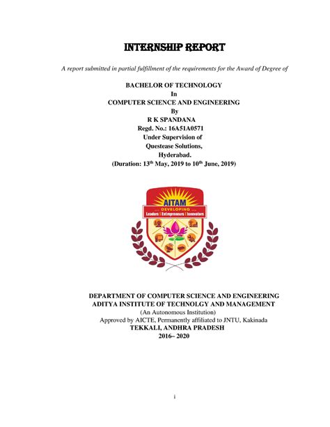 Internship Report sample 1 - i INTERNSHIP REPORT A report submitted in ...