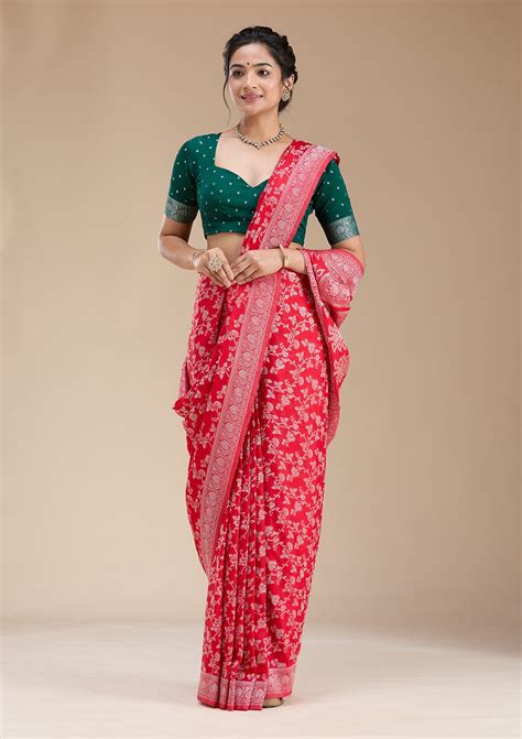 Buy Red Zariwork (Gold) Georgette Silk_Saree - Koskii