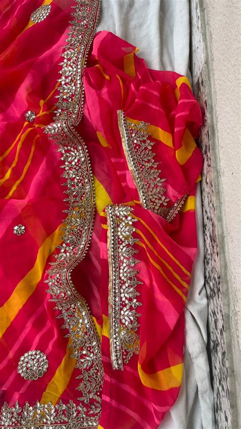 Georgette lehariya handdyed and gotta patti work sari – HolyThread India