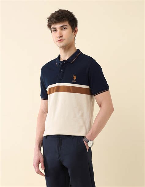 Buy Men Colourblocked Pure Cotton Gold Cup Polo Shirt Blue|U.S. Polo ...