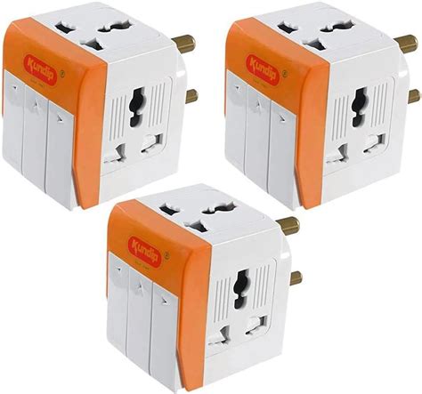 Buy Kundip 3 Pin Plug 3 Way Socket Universal Travel Multi Plug Adapter ...