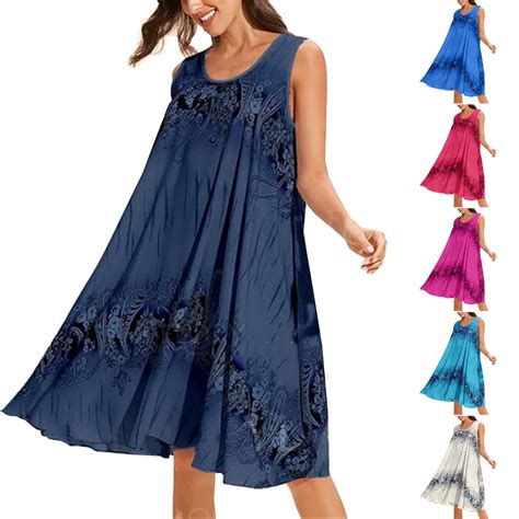 Patlollav Womans Plus Size Dresses Sleeveless Floral Midi Dress Beach ...