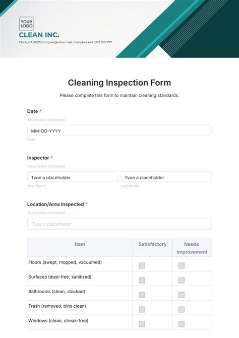 Free Inspection Form Template to Edit Online