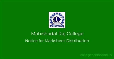 Mahishadal Raj College Notice for Marksheet Distribution | College ...