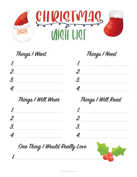 30 Free Christmas List Printables - Artsy Pretty Colors