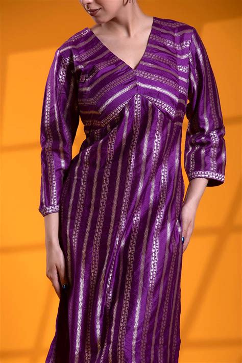 Deep Purple Banarasi Silk Suit Set with Tanchui Resham and Aari Work ...