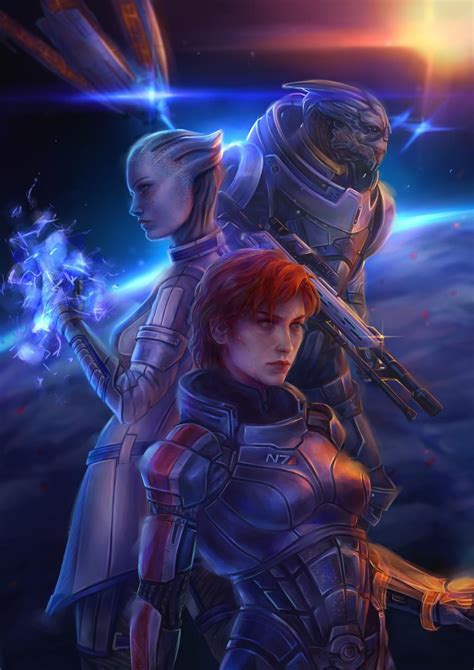 Femshep, liara, and garrus art by AnnaHelme : r/masseffect