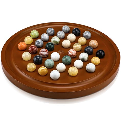 Hungdao 16 Inch Marble Solitaire Board Games Wooden with 36 Natural ...