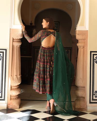 Shop Dune Green Printed Chinon Suit Set for Women Online in India at Aachho