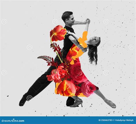 Young Dance Ballroom Couple Dancing in Sensual Pose on Light Background ...