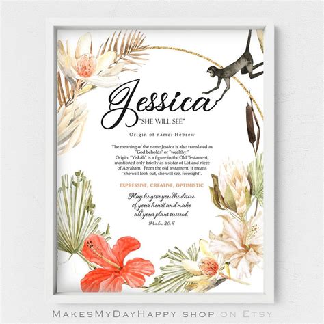 Jessica Name Wall Art,personalized Name Meaning,red Floral Poster ...