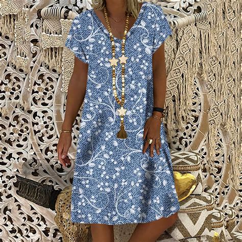 CENGNIAN Womens Plus Size Sun Dress on Casual Loose Summer Printed ...