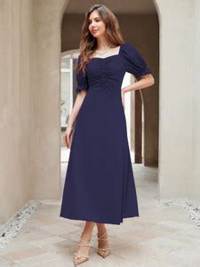 Sugathari Women A-line Dark Blue Midi/Calf Length Dress - Buy Sugathari ...