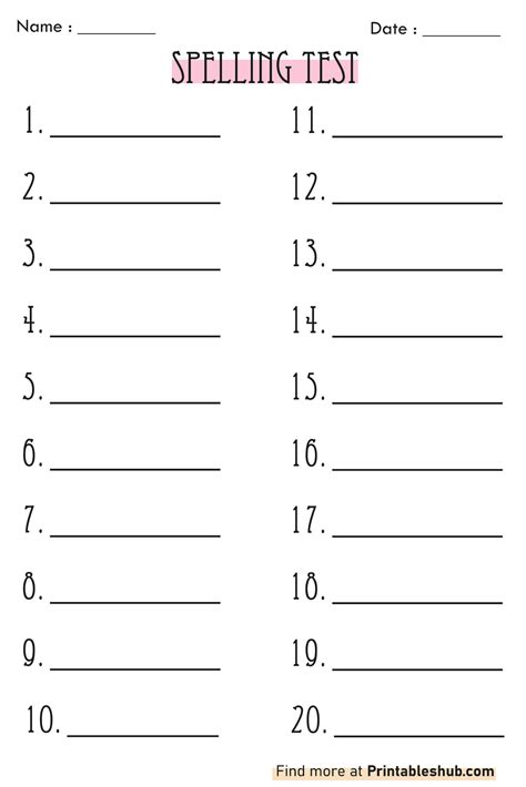 Spelling Test Template - Best Templates Resources