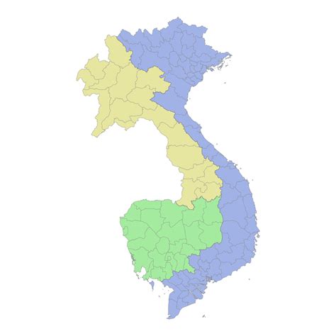 High quality political map of Vietnam,Cambodia and Laos with borders of the regions or provinces ...