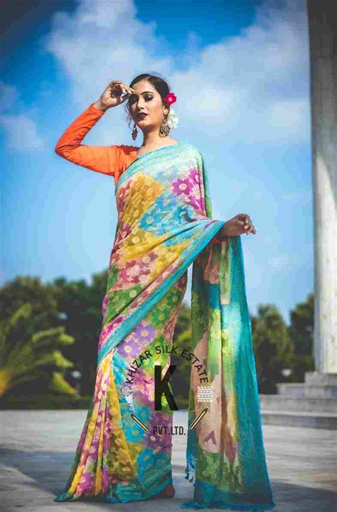 Handloom Pure Banarsi Saree "Khaddi Georget Rangkat" – Khizar Silk Estate