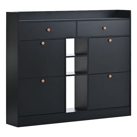 ModernLuxe Modern Minimalist Black Shoe Cabinet with Flip Down Hidden ...