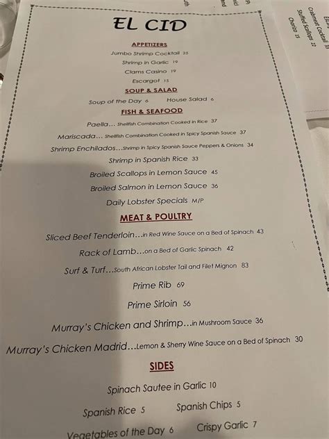Menu at EL CID restaurant, Paramus