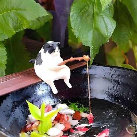 VAYINATO® 1 Pcs Small Fishing Cat Statue Fishtank Decoration Aquarium ...
