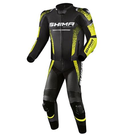 Shima Str 2.0 2-Pc Black Yellow Fluo Leather Suit