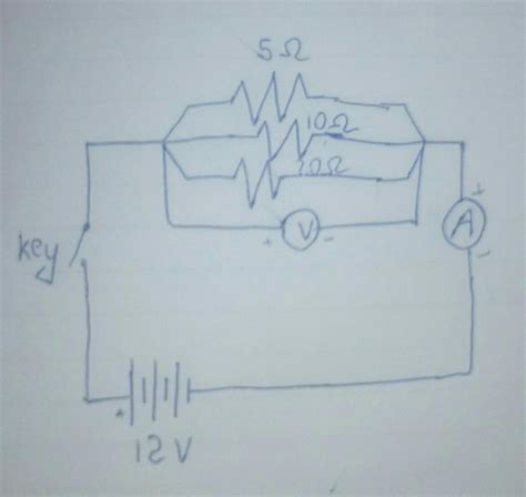 Draw as schematic diagram of a circuit consisting of a battery of 12V ...