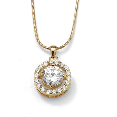 3.24 TCW Round Cubic Zirconia Pendant Necklace in Yellow Gold Tone at ...
