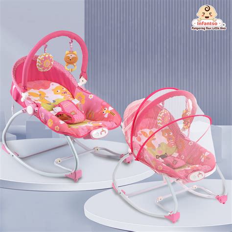 Manual Baby Rocker with Safety Harness & Mosquito Net | Infant Bouncer ...