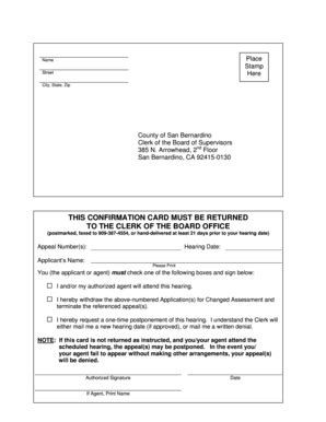 Fillable Online sbcounty Confirmation Card - County of San Bernardino ...