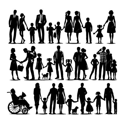 Premium Vector | Big set of black silhouettes of families vector